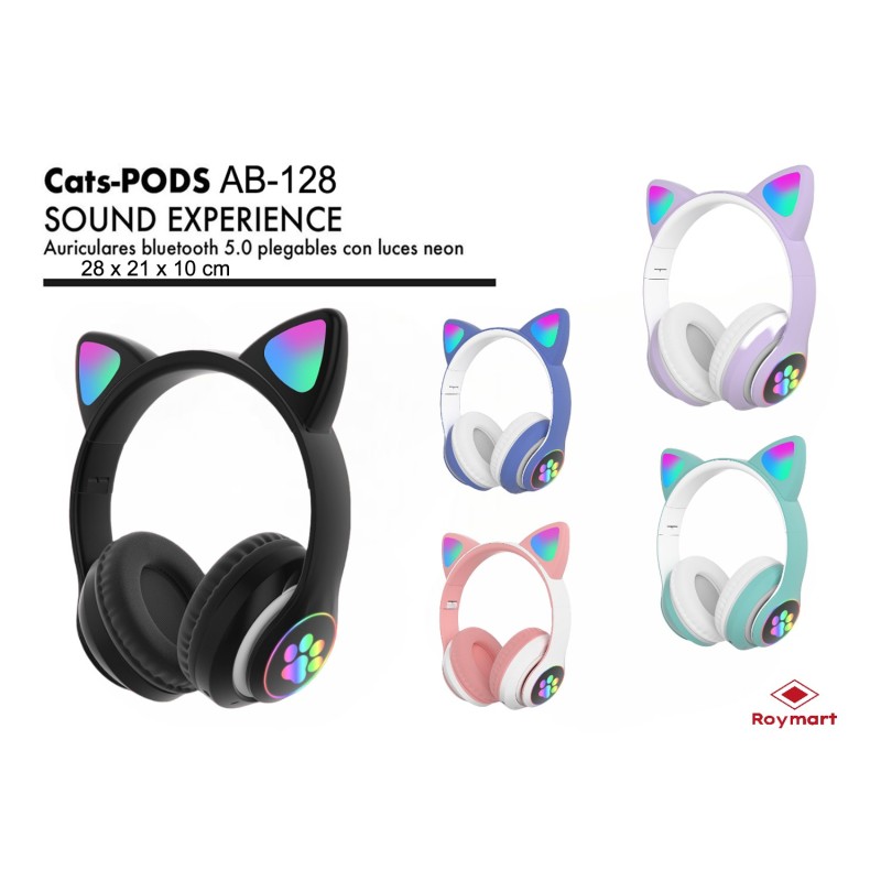 NEW AURICULAR CAT LUCES NEON ,BLUETOOTH 5.0, 3 COL 28 x 21 x 10 cm