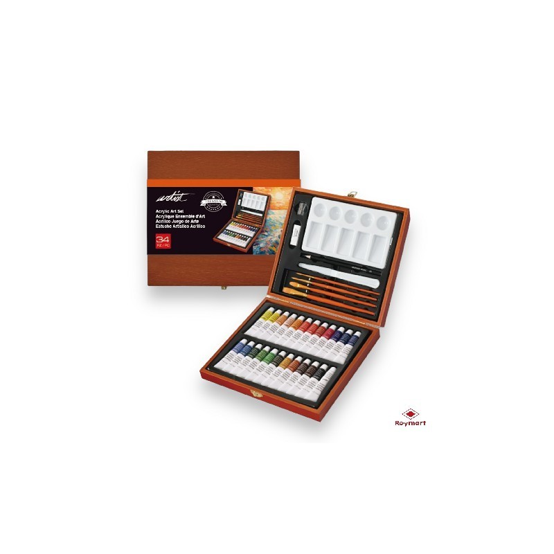 ESTUCHE MADERA ARTIST PINTURA ACRILICA,34 PIEZAS 24 x 26 x 4,5 cm ESTUCHE MADERA ARTIST PINTURA ACRILICA,34 PIEZAS 24 x 26 x 4,5 cm