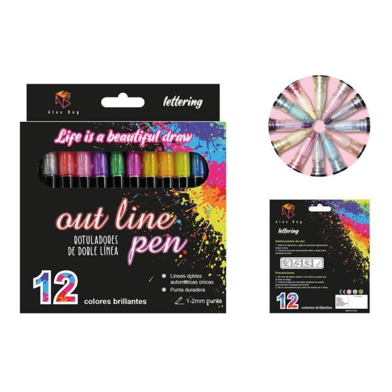 SET 12 ROTULADORES OUTLINER BICOLOR NEON PASTEL 14,5 x 13,5 x 1,3 cm. SET 12 ROTULADORES OUTLINER BICOLOR NEON PASTEL 14,5 x 13,5 x 1,3 cm.