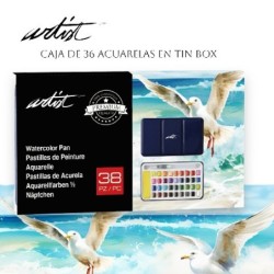 CAJA 36 ACUARELAS TINBOX ARTIST 12,7 x 21,5 x 1,8 cm