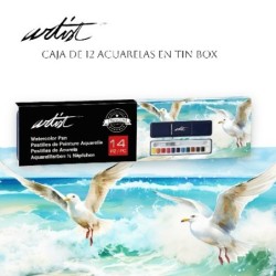 CAJA 12 ACUARELAS TINBOX ARTIST 5,4 x 22 x 1,5 cm