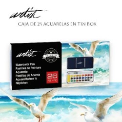 CAJA 24 ACUARELAS TINBOX ARTIST 9,5 x 21,5 x 1,8 cm