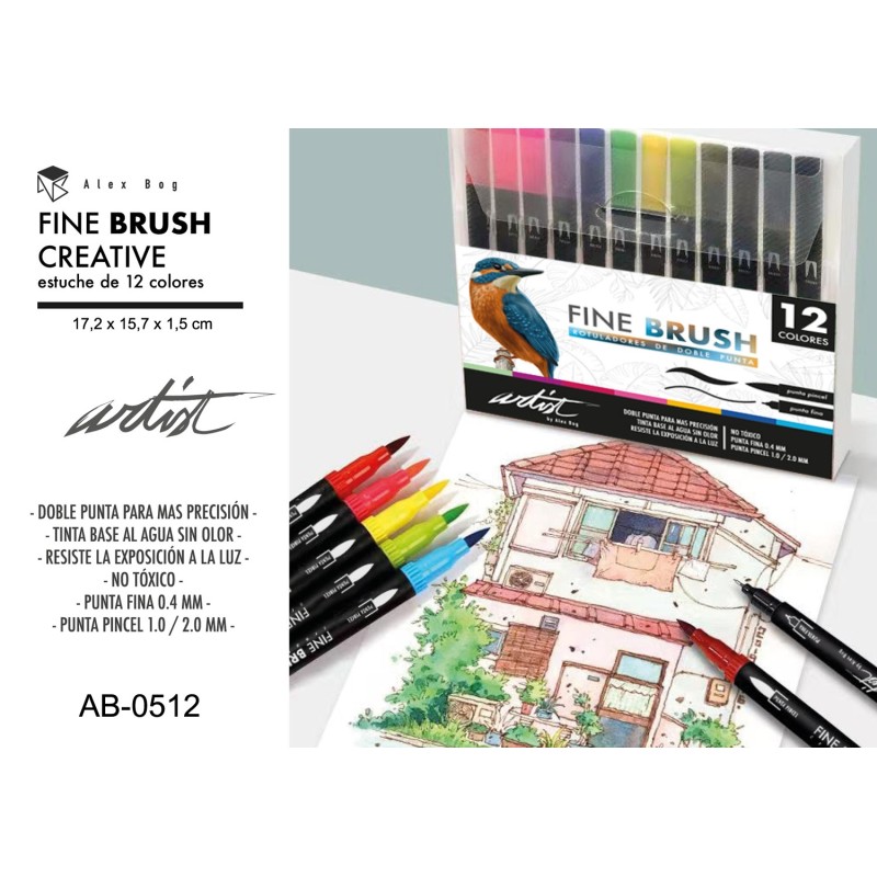 12 ROTULADORES FINE BRUSH GAMA CREATIVE 2 PUNTAS 17,2 x 15,7 x 1,5 cm.