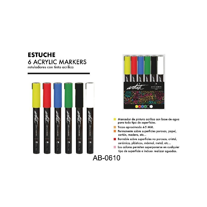 ESTUCHE ACRILICOS GAMA ARTIST,6 COLORES BASICOS 15,2 x 10,5 x 1,9 cm. ESTUCHE ACRILICOS GAMA ARTIST,6 COLORES BASICOS 15,2 x 10,5 x 1,9 cm.