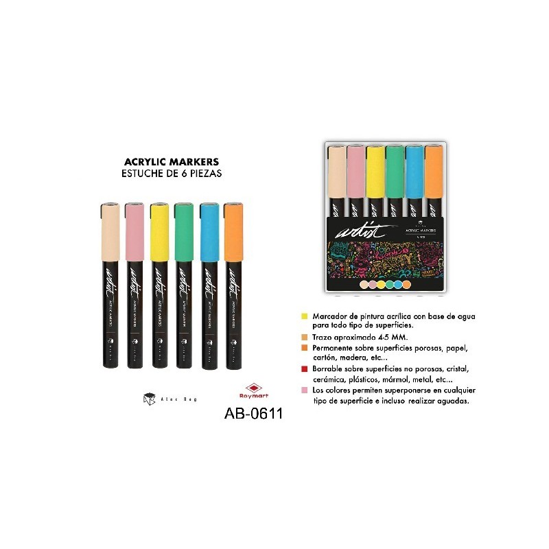 ESTUCHE ACRILICOS GAMA ARTIST,6 COLORES PASTEL 15,2 x 10,5 x 1,9 cm ESTUCHE ACRILICOS GAMA ARTIST,6 COLORES PASTEL 15,2 x 10,5 x 1,9 cm