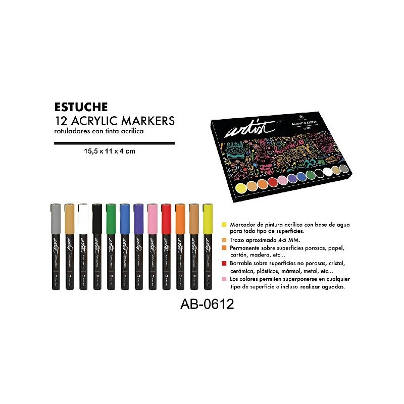ESTUCHE ACRILICOS GAMA ARTIST,12 COLORES 15,5 x 11 x 4 cm. ESTUCHE ACRILICOS GAMA ARTIST,12 COLORES 15,5 x 11 x 4 cm.