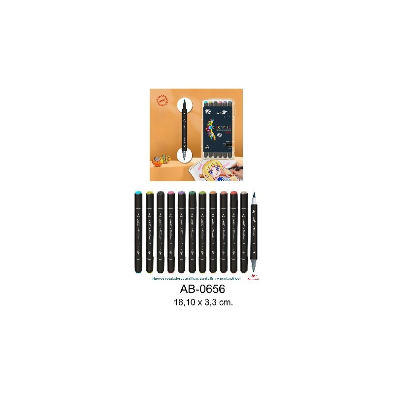 ESTUCHE ACRILICOS DOBLE PUNTA ARTIST,12 COL 18,10 x 3,3 cm. ESTUCHE ACRILICOS DOBLE PUNTA ARTIST,12 COL 18,10 x 3,3 cm.