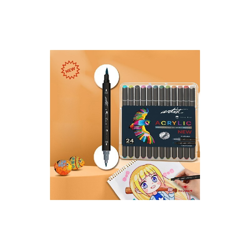 ESTUCHE ACRILICOS DOBLE PUNTA ARTIST,24 COL 19,18 x 3,3 cm. ESTUCHE ACRILICOS DOBLE PUNTA ARTIST,24 COL 19,18 x 3,3 cm.