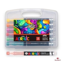 ESTUCHE MALETIN ACRILICOS REAL BRUSH ,12 COLORES 15 x 11,6 x 3 cm