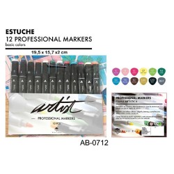 ESTUCHE GAMA ARTIST 12 BASIC COLORS 19,5 x 15,7 x2 cm./ROT.15,5*1,5*1,5cm.