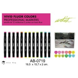 ESTUCHE GAMA ARTIST 12 VIVID FLUOR COLORS 19,5 x 15,7 x 2 cm.