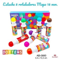 ESTUCHE 8 COLORES DOTTERS MOPA MI PRIMER MARKER 3,4 x 13,3 cm. 18mm.