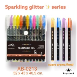 12 PLUMAS GEL INK GLITTER ARTIST 15 x 12 cm.