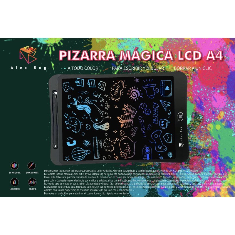 PIZARRA MAGICA LCD A4 COLOR,4 COLORES 30 x 20 x 1 cm.