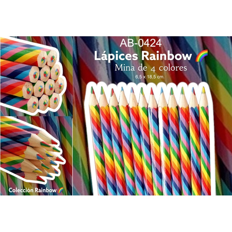 BOTE PVC 24 LAPICES RAINBOW CUATRICOLOR 6,5 x 18,5 cm. lapiz 17,5 x 1 BOTE PVC 24 LAPICES RAINBOW CUATRICOLOR 6,5 x 18,5 cm. lapiz 17,5 x 1
