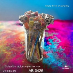 BOTE PVC CON 24 LAPICES CON CUTE TOPPER 21 x 8,5 x 2 cm.