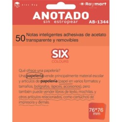 PAQUETE 50 NOTAS INTELIGENTES ACETATO NARANJA FLUO 7,6 x 7,6 cm.