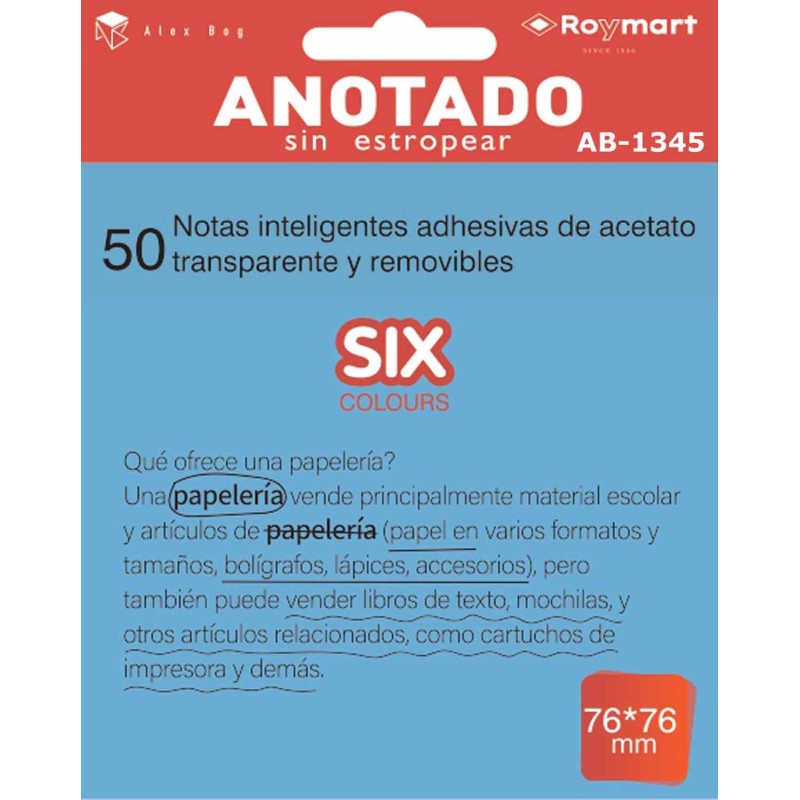 PAQUETE 50 NOTAS INTELIGENTES ACETATO AZUL FLUOR 7,6 x 7,6 cm. PAQUETE 50 NOTAS INTELIGENTES ACETATO AZUL FLUOR 7,6 x 7,6 cm.
