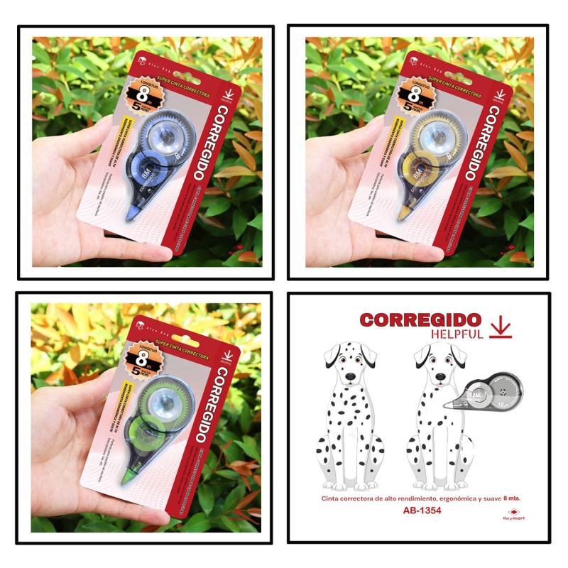 CINTA CORRECTORA CORREGIDO 8 MTS.,3 COLORES 9,7 x 15,6 cm. CINTA CORRECTORA CORREGIDO 8 MTS.,3 COLORES 9,7 x 15,6 cm.