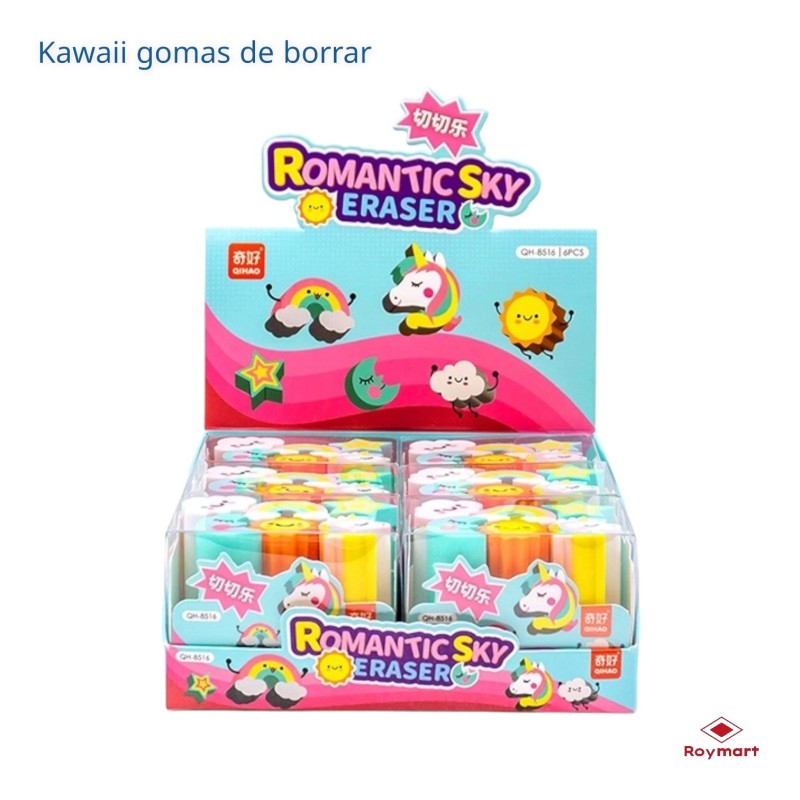 EXP.6 GOMAS ROMANTIC SKY SURTIDAS Exp. 14 x 15 x 5,5 cm. Unid. 6,7 x 4,8 x 5,3 cm. EXP.6 GOMAS ROMANTIC SKY SURTIDAS Exp. 14 x 15 x 5,5 cm. Unid. 6,7 x 4,8 x 5,3 cm.