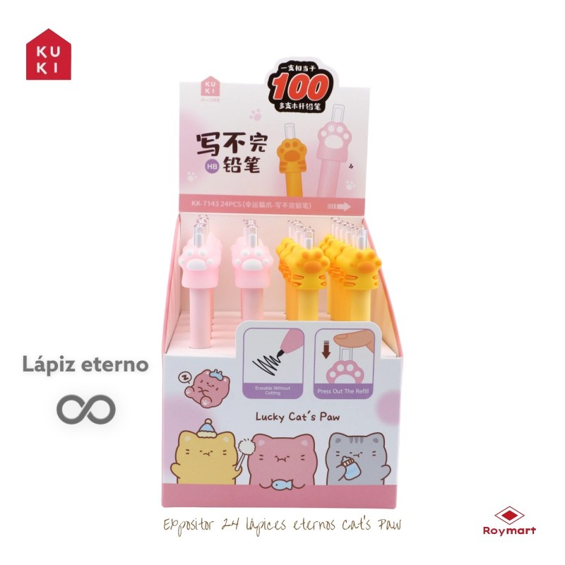 EXP.24 LAPICES INFINITOS CATS PAW Exp: 16,8 X 12,5 X 25 cm. Und: 14,5 x 2,5 x 2 cm. EXP.24 LAPICES INFINITOS CATS PAW Exp: 16,8 X 12,5 X 25 cm. Und: 14,5 x 2,5 x 2 cm.