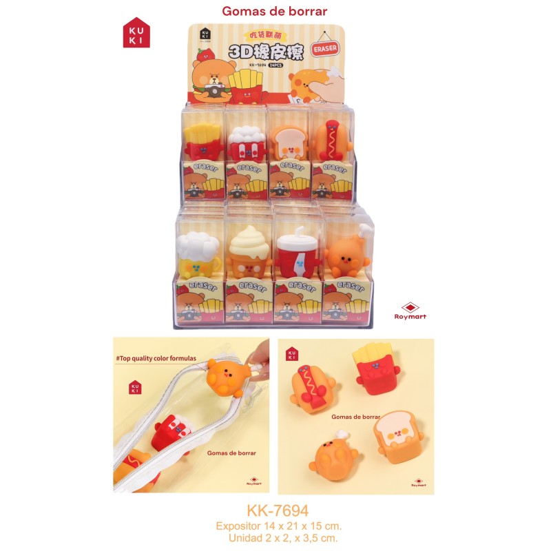 EXP.24 GOMAS 3D FAST FOOD Exp: 14,5 x 21 x 23 cm. Und: 3,5 x 3 x 7,5 cm. EXP.24 GOMAS 3D FAST FOOD Exp: 14,5 x 21 x 23 cm. Und: 3,5 x 3 x 7,5 cm.