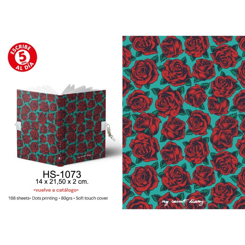 DIARIO A5 168H.C/CANDADO RED ROSES 14 x 21,50 x 2 cm. DIARIO A5 168H.C/CANDADO RED ROSES 14 x 21,50 x 2 cm.