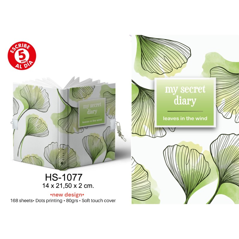 DIARIO A5 168H.C/CANDADO LEAVES IN THE WIND 14 x 21,50 x 2 cm. DIARIO A5 168H.C/CANDADO LEAVES IN THE WIND 14 x 21,50 x 2 cm.