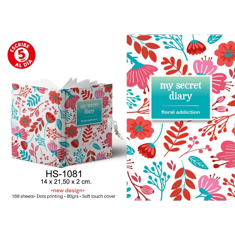 DIARIO A5 168H.C/CANDADO FLORAL ADDICTION 14 x 21,50 x 2 cm. DIARIO A5 168H.C/CANDADO FLORAL ADDICTION 14 x 21,50 x 2 cm.