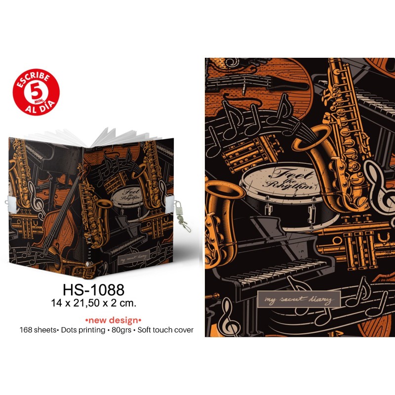 DIARIO A5 168H.C/CANDADO FEEL THE RHYTHIM 14 x 21,50 x 2 cm. DIARIO A5 168H.C/CANDADO FEEL THE RHYTHIM 14 x 21,50 x 2 cm.