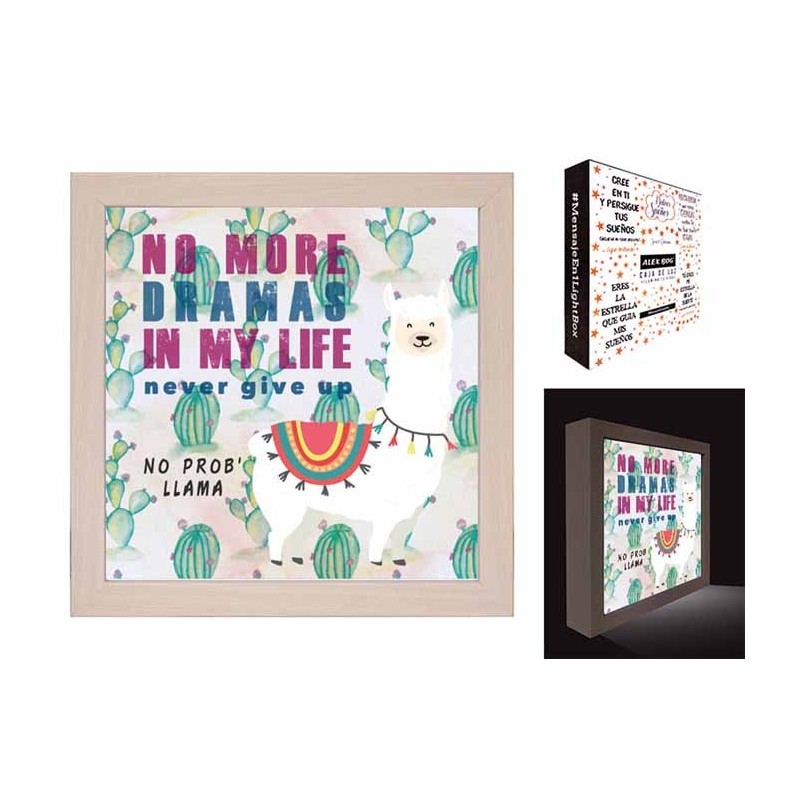 CAJA LUZ NO MORE DRAMAS...LLAMA 20 x 20 x 4 cm. CAJA LUZ NO MORE DRAMAS...LLAMA 20 x 20 x 4 cm.