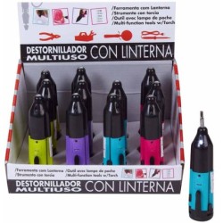 EXP. 12 PIEZAS MULTIDESTORNILLADOR C/LUZ,4 COL. Expositor: 20 x 19 x 16 cm Unidad :3 x 11 x 3 cm