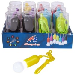 EXP.12 BOMBILLAS LUCES LED,6 COLORES Expositor :32 x 26 x 16 cm Und: 115 x 4 x 4 cm