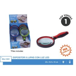 EXP.8 LUPAS CON LUZ SURTIDAS,4 COLORES Expositor: 28x 18,5x 18cm Unida: 18,5 x8,5 x 1,5cm
