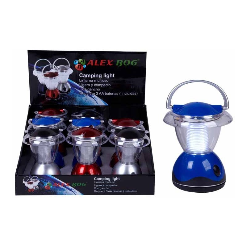 EXP.9 CAMPING LIGHT,3 COLORES SURTIDOS Expositor: 31 x 29 x 31 cm Ud.: 9,5 x 135 x 9,5 cm EXP.9 CAMPING LIGHT,3 COLORES SURTIDOS Expositor: 31 x 29 x 31 cm Ud.: 9,5 x 135 x 9,5 cm