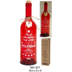 BOTELLA C/6 COLORES LED,FELIZ NAVIDAD... Caja: 8,3 x 8,5 x 30,5cm Botella: 29,5 x 8 x 8 cm
