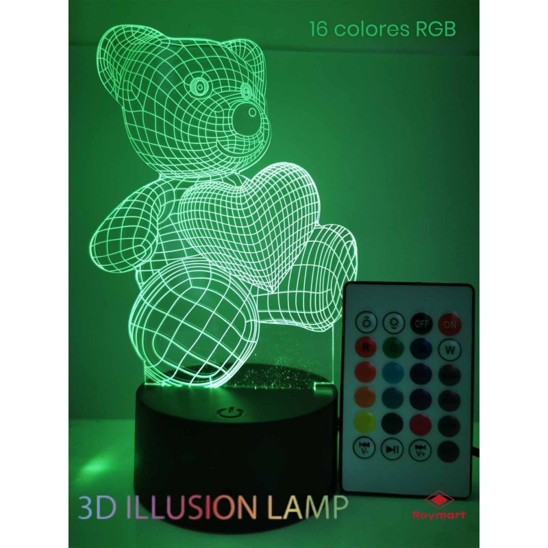 LAMPARA LED 3D NIGHT LIGHT BEAR CONTROL REMOTO 11 x 8,5 x 18,5 cm LAMPARA LED 3D NIGHT LIGHT BEAR CONTROL REMOTO 11 x 8,5 x 18,5 cm