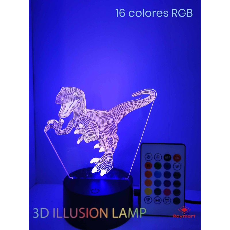 LAMPARA LED 3D NIGHT LIGHT DINO CONTROL REMOTO 13,5 x 8,5 x 15 cm LAMPARA LED 3D NIGHT LIGHT DINO CONTROL REMOTO 13,5 x 8,5 x 15 cm