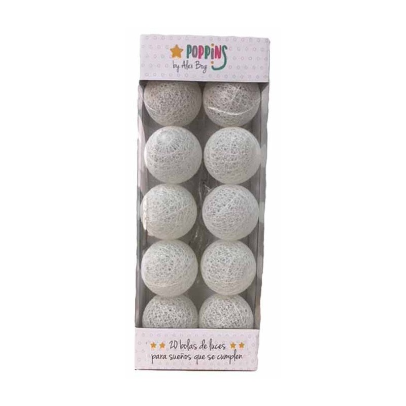 SET 20 GUIRNALDAS POPPINS BLANCAS 32,5 cm. 20 Bolas de 6 x 6 cm. SET 20 GUIRNALDAS POPPINS BLANCAS 32,5 cm. 20 Bolas de 6 x 6 cm.