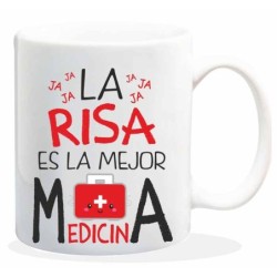 MUG CON MENSAJE LA RISA ES LA MEJOR 8 x 8 x 9,5 cm.