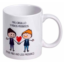 MUG CON MENSAJE MAS ORGULLO Y MENOS....MEN 8 x 8 x 9,5 cm.