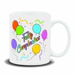 MUG CON MENSAJE FELIZ CUMPLEAÑOS 8 x 8 x 9,5 cm.