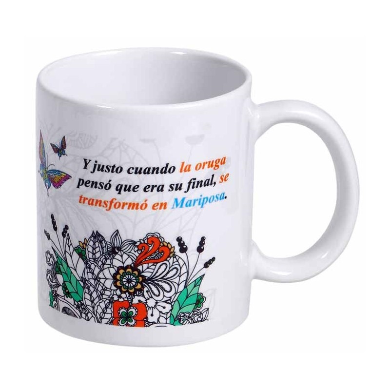 MUG C/ MENSAJE MANDALA Y JUSTO CUANDO LA.... 8 x 8 x 9,5 cm. MUG C/ MENSAJE MANDALA Y JUSTO CUANDO LA.... 8 x 8 x 9,5 cm.