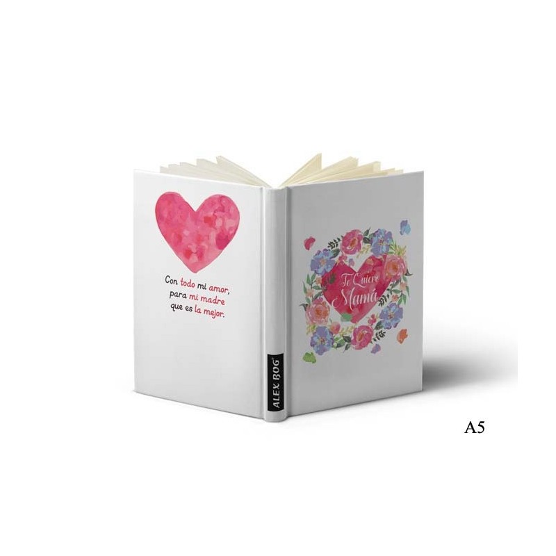 LIBRETA C/ MENSAJE A5 ,TE QUIERO MAMA HEART/FLOWER Tamaño A5 LIBRETA C/ MENSAJE A5 ,TE QUIERO MAMA HEART/FLOWER Tamaño A5