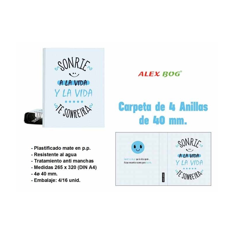 CARPETA 4 ANILLAS ,SONRIE A LA VIDA Y LA VIDA TE 32 x 26 x 5 cm CARPETA 4 ANILLAS ,SONRIE A LA VIDA Y LA VIDA TE 32 x 26 x 5 cm