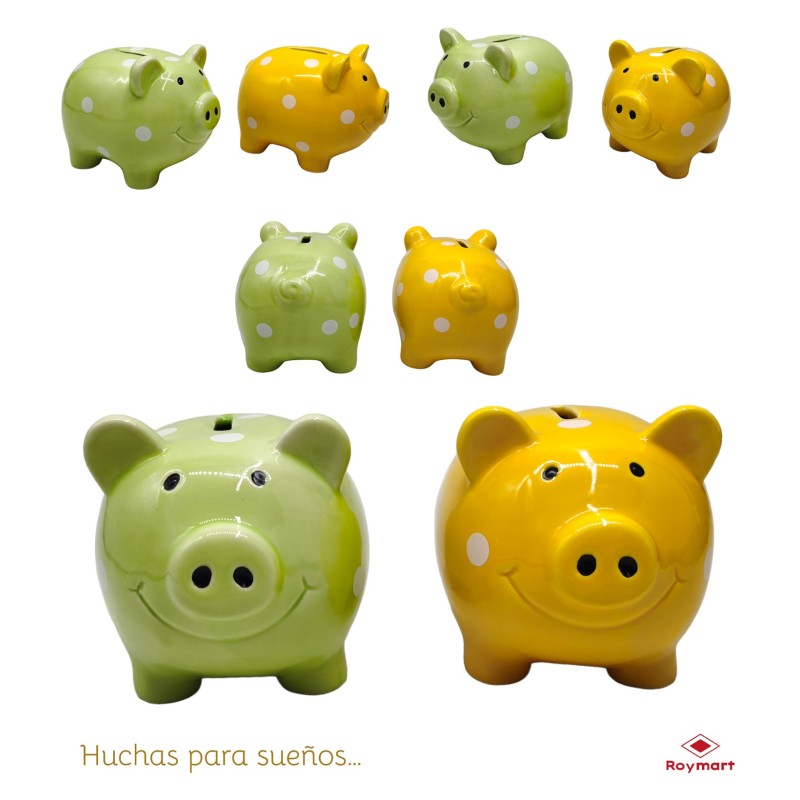 HUCHA CERDITO PEQUEÑA VERDE Y AMARILLO 15 x 11,5 x 11,5 cm. HUCHA CERDITO PEQUEÑA VERDE Y AMARILLO 15 x 11,5 x 11,5 cm.