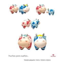 HUCHA PEQUEÑA VACA AZUL Y ROSA 12 x 8 x 10 cm.
