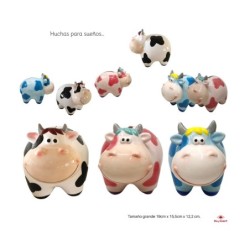 HUCHA GRANDE VACA ROSA Y AZUL 16 x 10 x 13 cm.