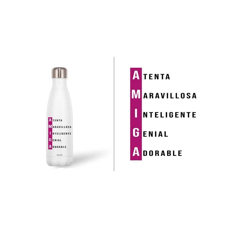 BOTELLA ACERO INOX 500 ML. AMIGA 7 cm. x 3,50 cm. x 26,50 cm. BOTELLA ACERO INOX 500 ML. AMIGA 7 cm. x 3,50 cm. x 26,50 cm.