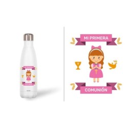 BOTELLA ACERO INOX 500 ML. COMUNION NIÑA 7 cm. x 3,50 cm. x 26,50 cm.